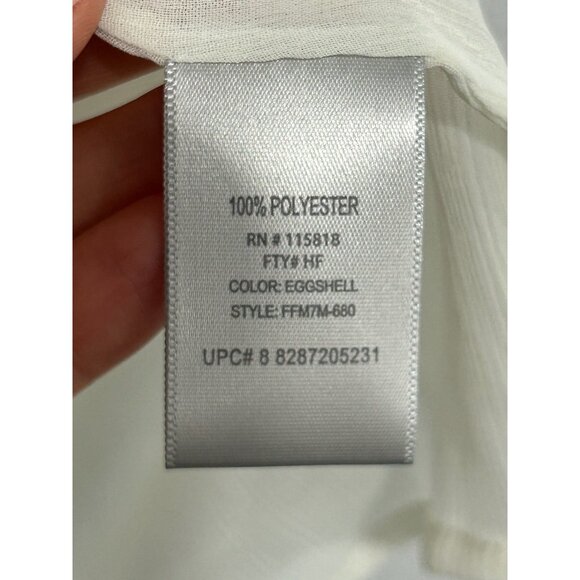 Metro 7 Sheer Cap Sleeve  V-Neck Ruffle Blouse Eggshell Sz Medium Career Office - Picture 6 of 10